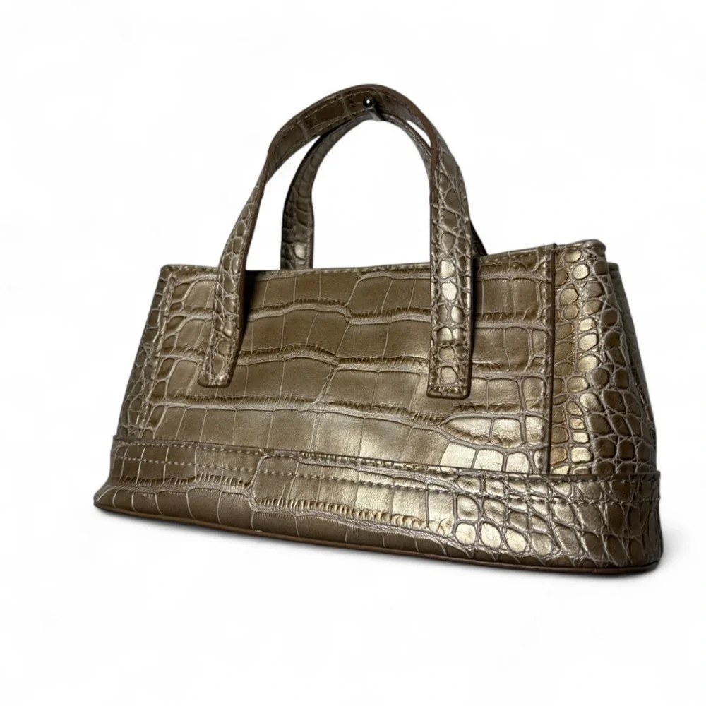 Tommy Hilfiger Crocodile Embossed Small Shoulder Bag Cream Gold